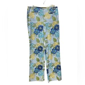 Vintage Talbots Blue Green Yellow FLORAL BOHO Stretch Pants Cotton/Spandex Y2K